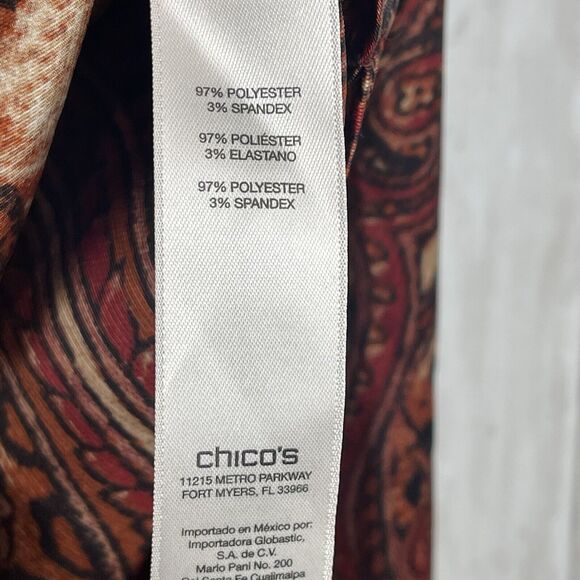 Chicos Top Women 1 US M Multi Animal Paisley Satin Sequin Neck Blouse Tie Hem - Picture 7 of 10